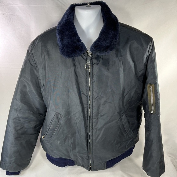 VINTAGE MILITARY FLIGHT JACKET MENS LARGE FULL ZIP COLLARED NYLON